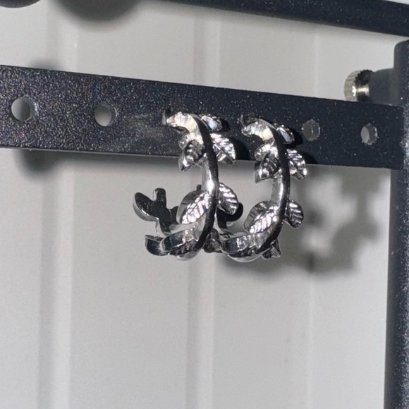 Silver “C” Hoop Earrings with Foliate Detailing EUC - Picture 1 of 4